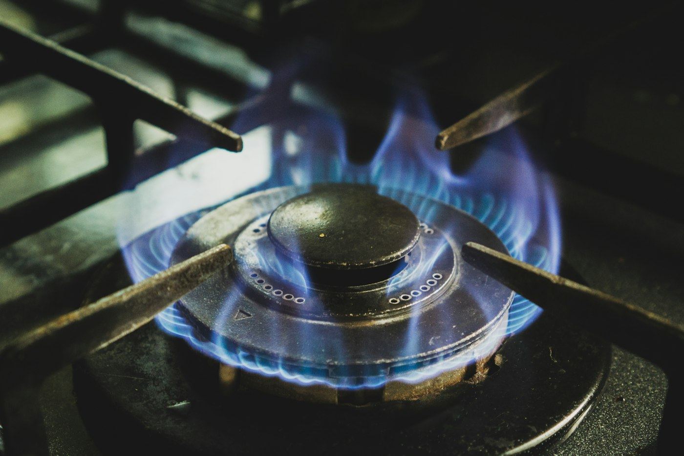 Blue gas flame on a hob